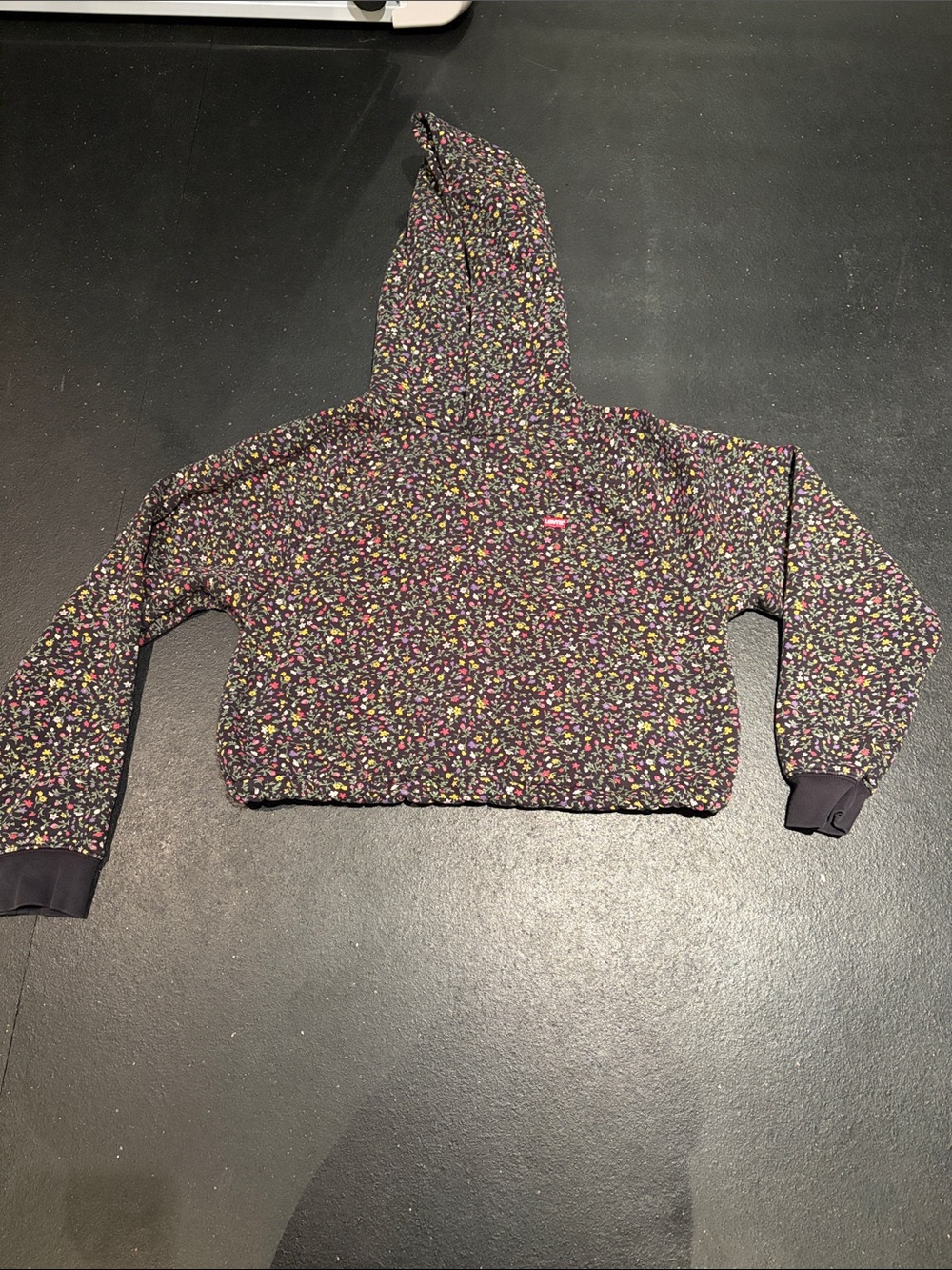 Levi's Women's Black Floral Cropped Hoodie with Multicolor Print